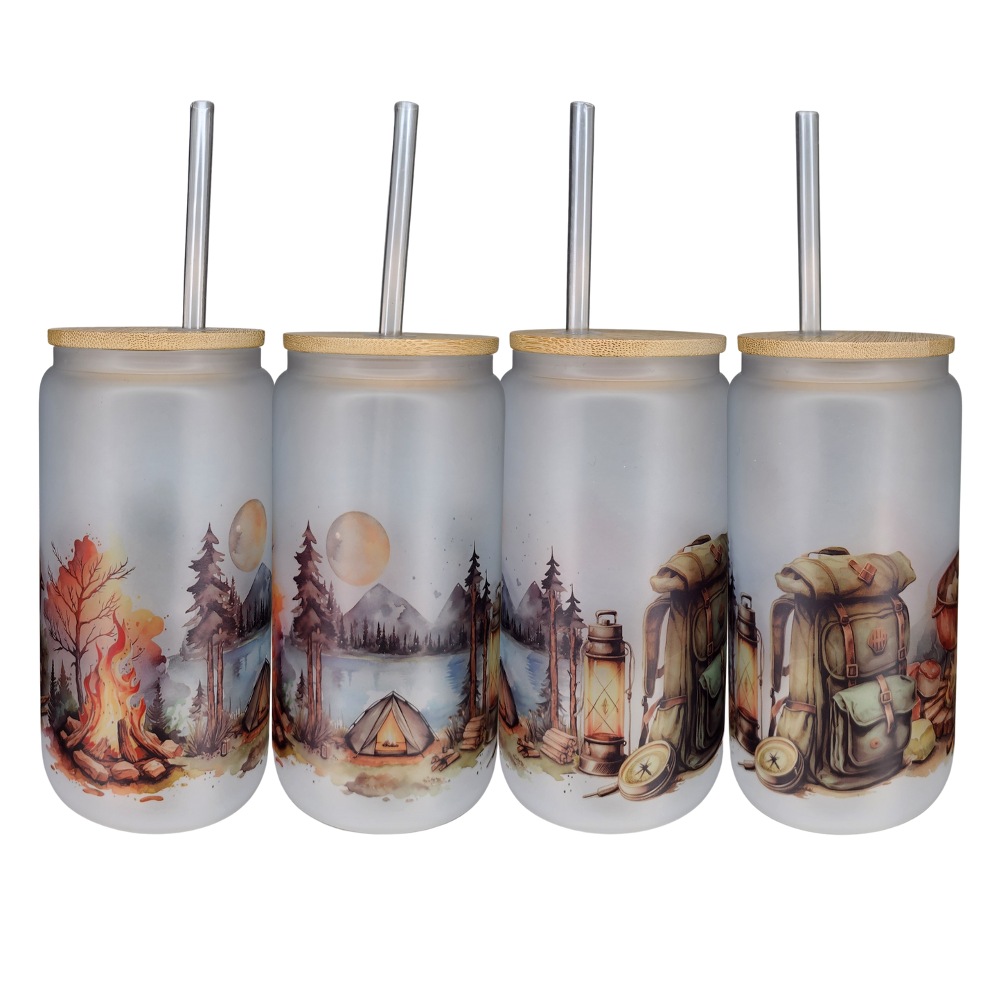 16oz Glass Can Tumbler - Watercolor Camping