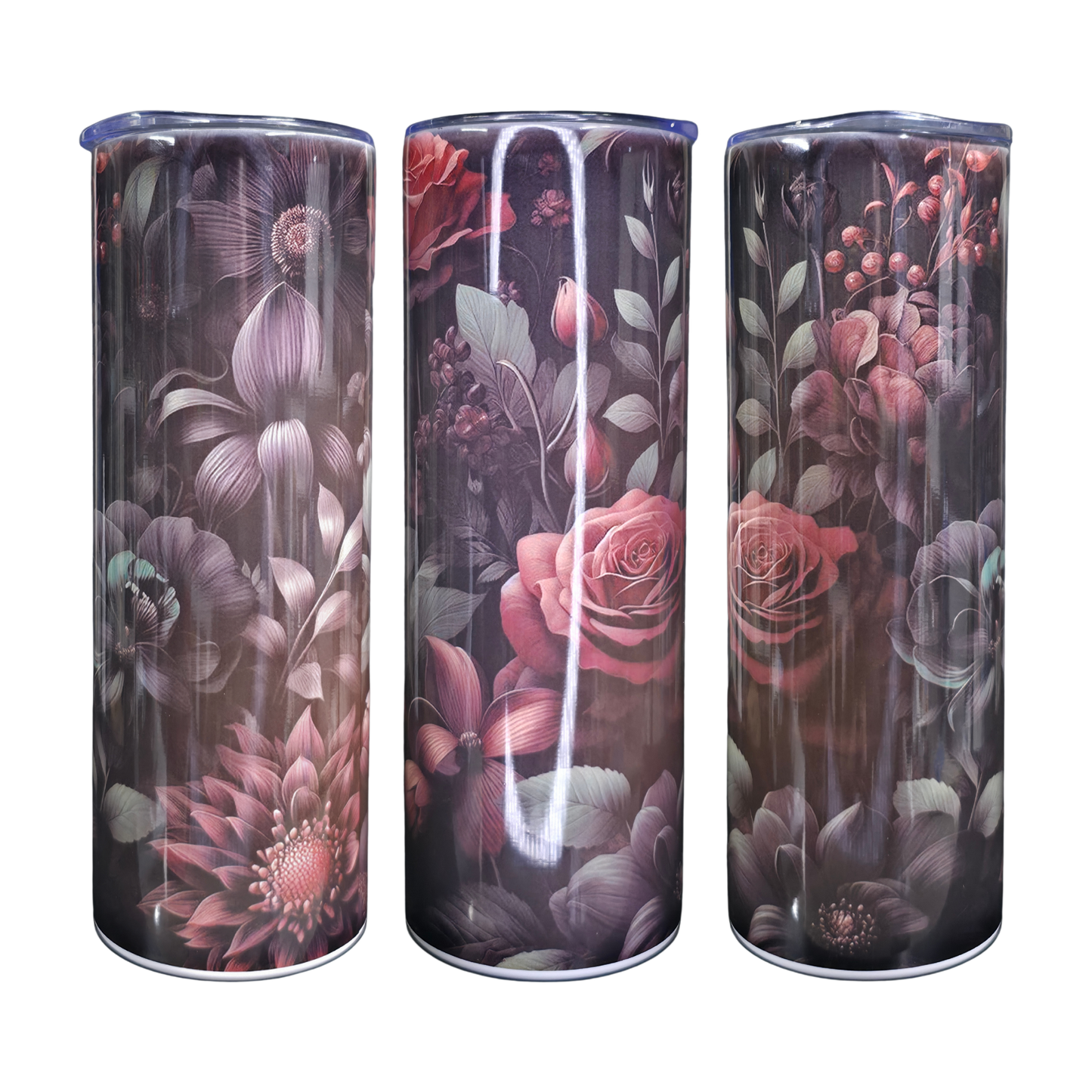 20oz Skinny Tumbler - Dark Flowers
