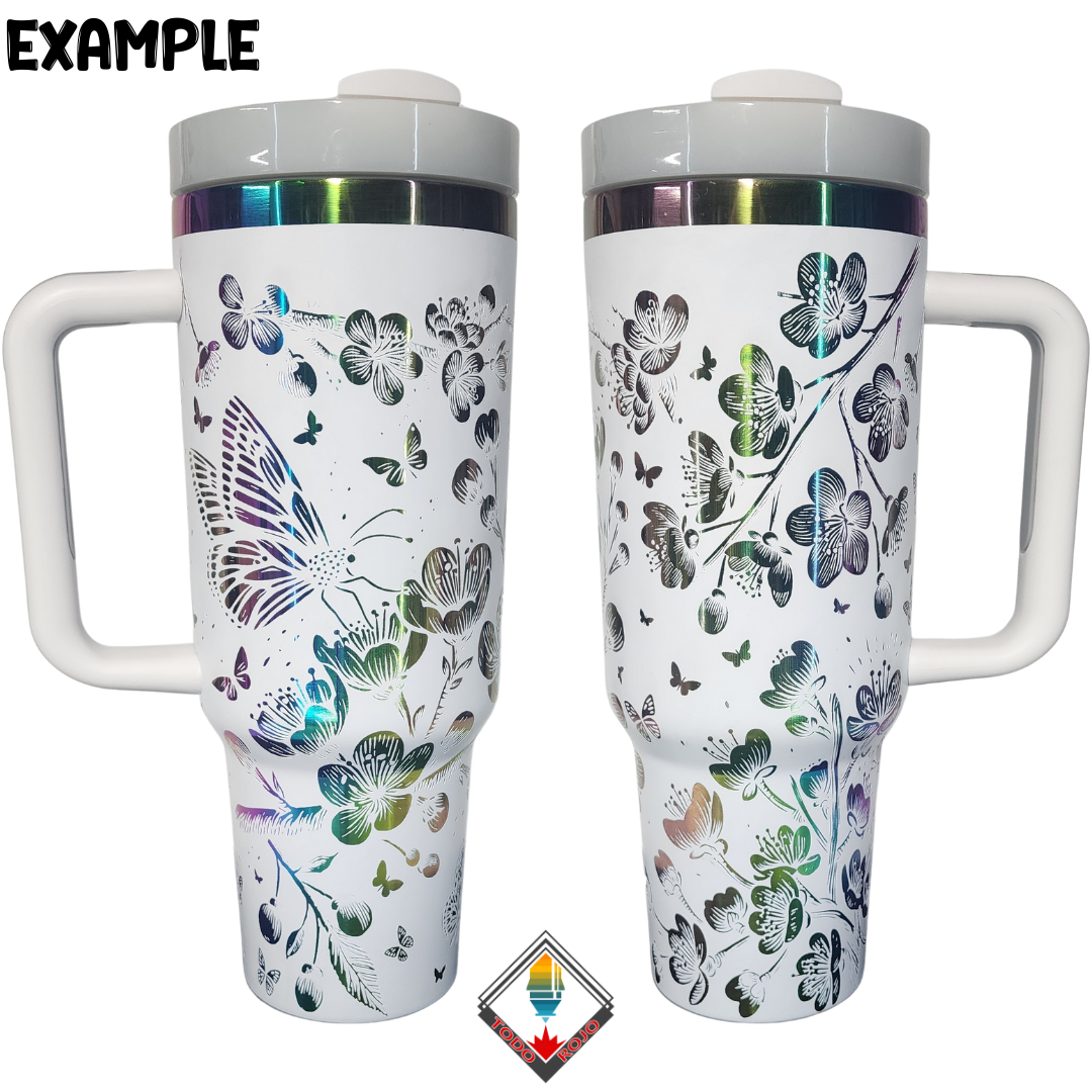40oz Stainless Steel Tumbler ~Rainbow Plated~ White