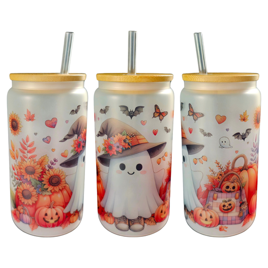 Cute Ghost - 16oz Glass Can Tumbler