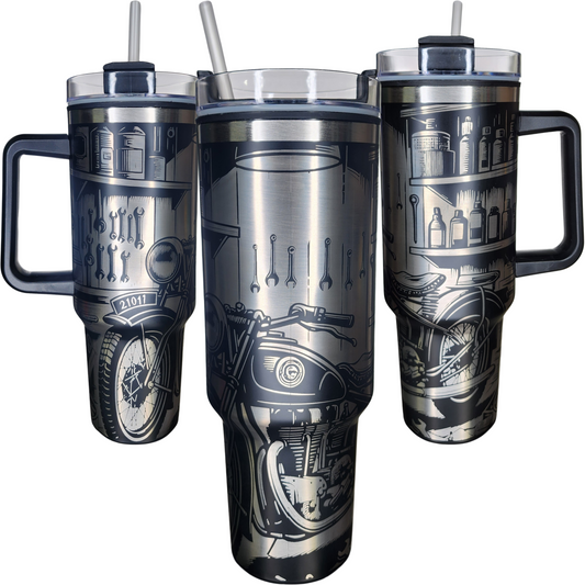 40oz Hydraquench Tumbler -Black Motorcycle Design