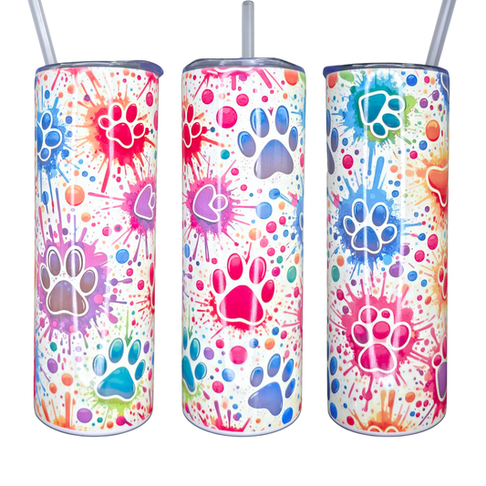 20oz Skinny Tumbler - Rainbow Paws