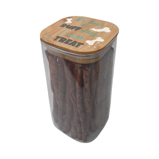 Glass Square Dog Treat Jar - It's been a ruff day