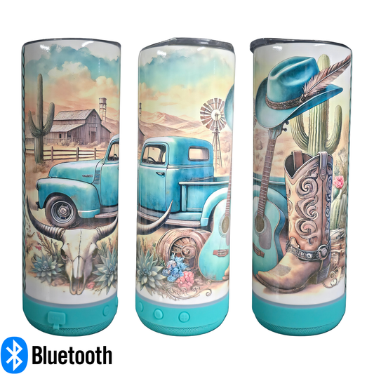20oz Tumbler W/SPEAKER - Teal Western