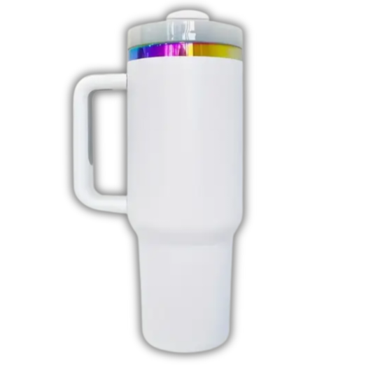 40oz Tumbler - Rainbow Plated - White