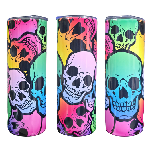 20oz Skinny Tumbler - Neon Skulls