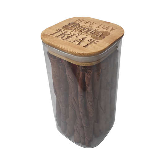 Glass Square Dog Treat Jar - Ruff Day I need a Treat