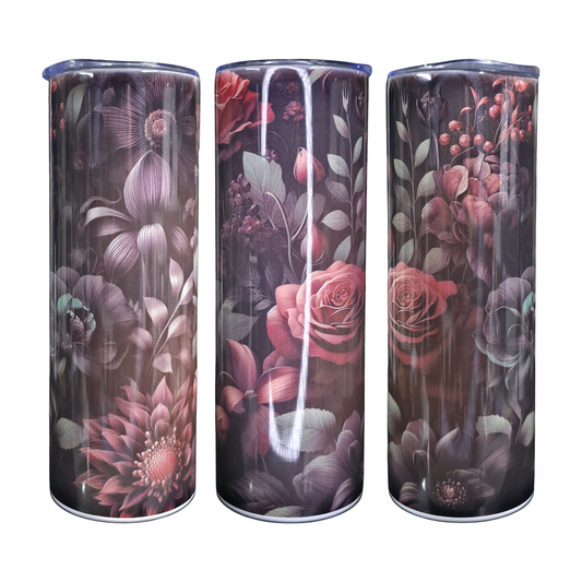 20oz Skinny Tumbler - Dark Flowers