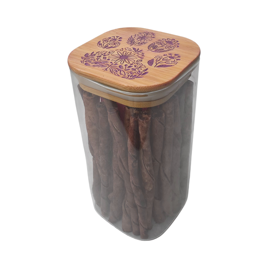 Glass Square Dog Treat Jar - Purple Floral Dog Paw