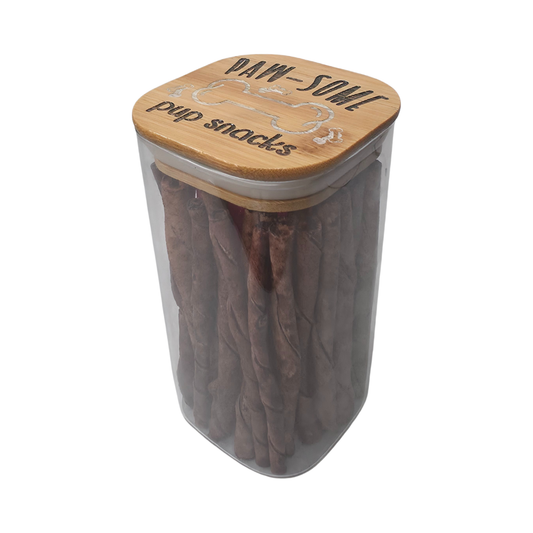 Glass Square Dog Treat Jar - Paw-Some Pup Snacks