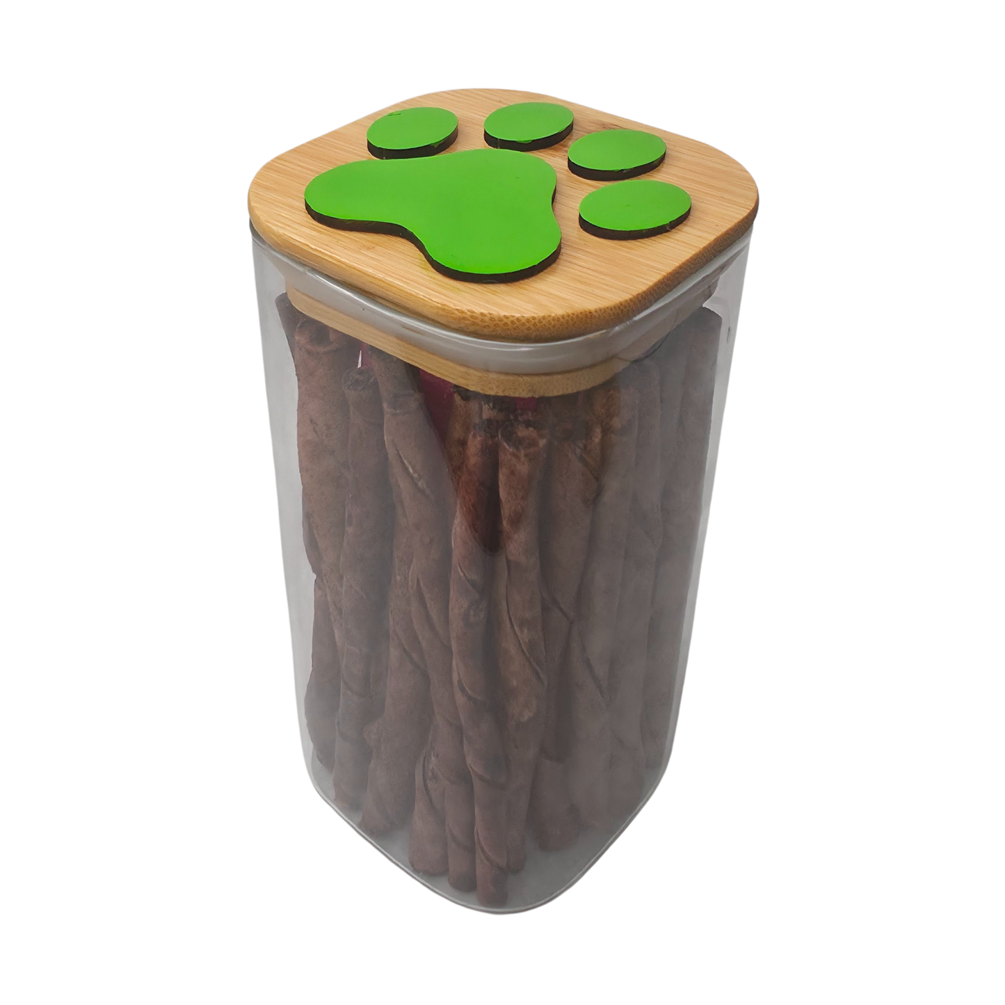 Square Glass Dog Treat Jar w/ Decorative Lid